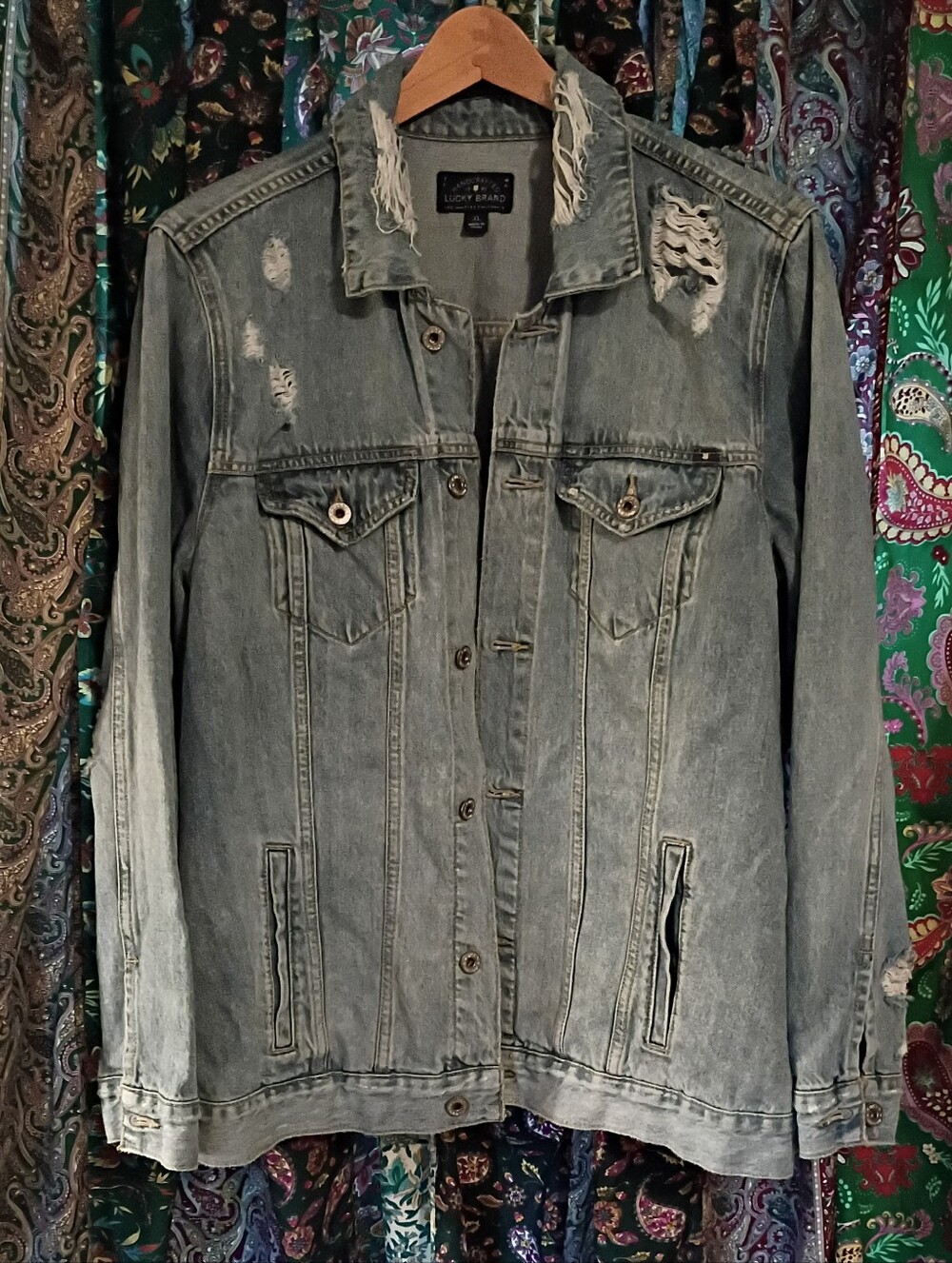 Lucky Brand Denim Distressed Jean Jacket Size XL